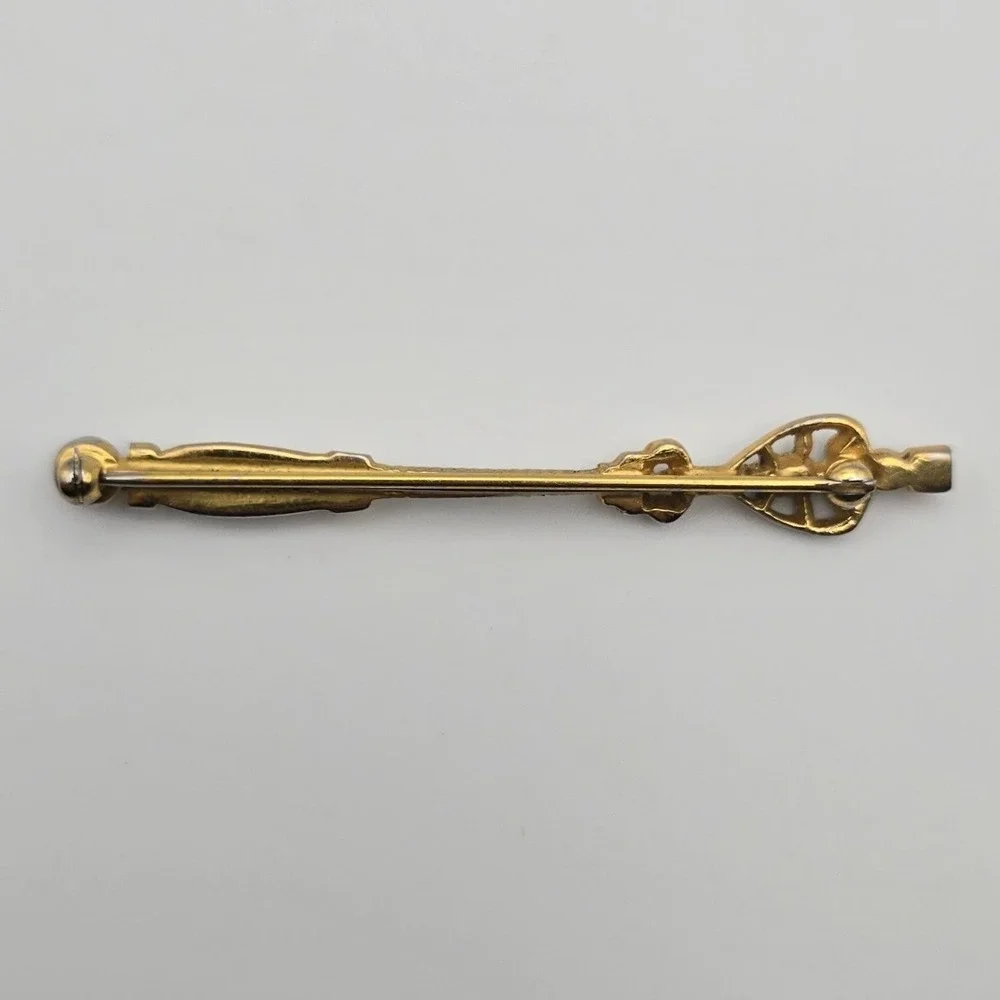 Vtg Scepter Bar Brooch Gold Tone Multi-Color Rhinestone Costume Royal 3